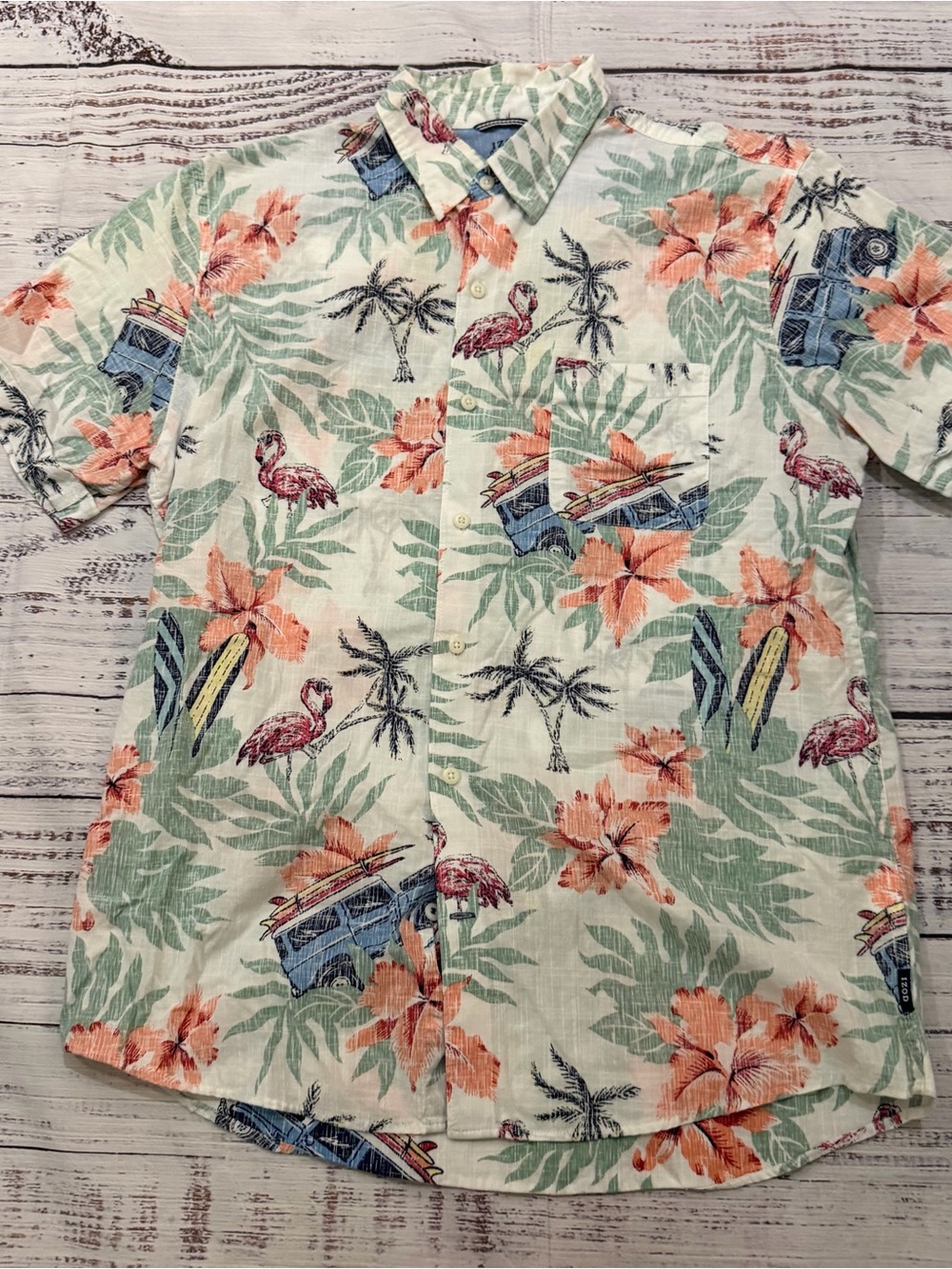 Tropical Floral Short-Sleeve Button-Up Shirt - Hawaiian IZOD size large